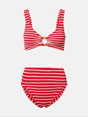 Hunza G Nadine Red and White Striped Knit Bikini Set